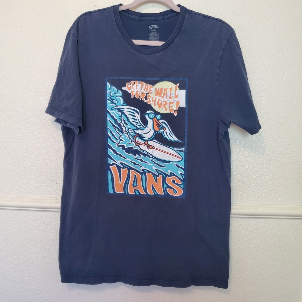 Vans Off The Wall For Shore Pelican Surf Graphic T-Shirt Mens Large Navy Blue